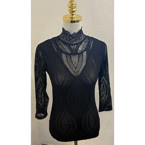 Free People Black Lace High Neck Overlay Top Size Small Gothic Dark Romance
